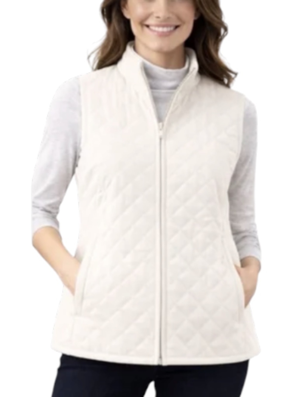 Lands End Womens White Quilted Zip Front Vest XXL
